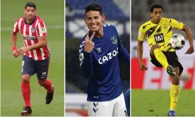  ??  ?? From left: Atlético Madrid’s Luis Suárez; James Rodríguez of Everton; and Borussia Dortmund’s Jude Bellingham. Composite: Getty/AFP