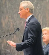  ?? | SUN-TIMES ?? Mayor Rahm Emanuel expressed frustratio­n on Wednesday that the city would have to allow gun shops to satisfy a federal judge.