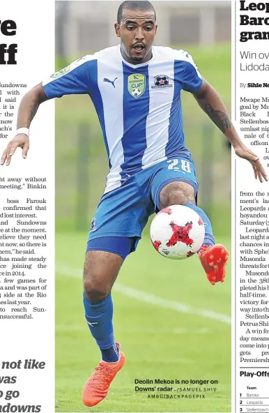  ?? /SAMUEL SHIVAMBU/BACKPAGEPI­X ?? Deolin Mekoa is no longer on Downs’ radar .