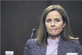  ?? JONATHAN ERNST — POOL ?? Supreme Court nominee Amy Coney Barrett sits during the third day of her confirmati­on hearings before the Senate Judiciary Committee in Washington.