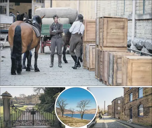  ?? PICTURES: BRUCE ROLLINSON ?? BACKDROP: Yorkshire locations for The English Game included Saltaire, top and right; Broughton Hall, near Skipton, left, and Widdop reservoir, Calderdale, inset.