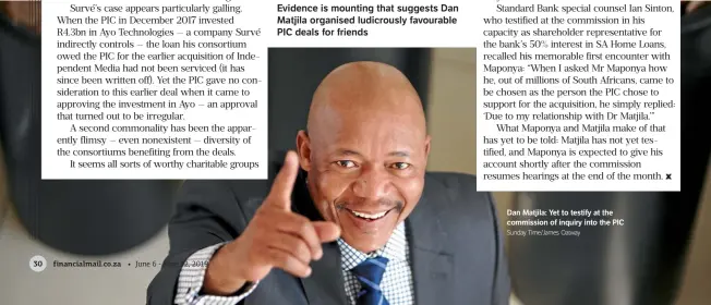  ?? Sunday Time/james Oatway ?? Dan Matjila: Yet to testify at the commission of inquiry into the PIC