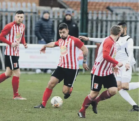  ??  ?? Sunderland RCA (red and white) in action against West Auckland Town.