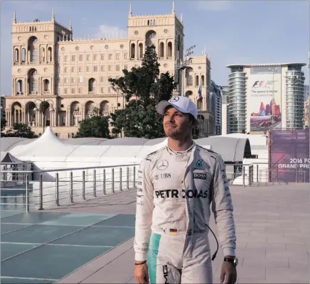  ??  ?? CITY LIMITS: German Formula One driver Nico Rosberg of Mercedes after yesterday’s European Grand Prix qualifying session at the Baku city circuit, in Azerbaijan. Picture: EPA
