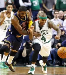  ?? David Butler II/USA Today ?? Boston Celtics guard Isaiah Thomas battles Cleveland Cavaliers guard Kyrie Irving in the second quarter of Game 3 of an Eastern Conference first-round series Thursday night at TD Garden in Boston.