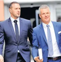  ??  ?? Paddy McGuinness leaving court with Mr Loophole Nick Freeman after the case was dismissed