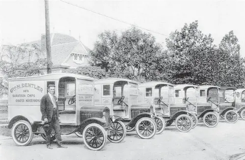  ?? Courtesy of the Dentler family ?? Dentler Maid Potato Chip delivery trucks in 1924.