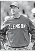  ?? AP FILE PHOTO ?? Clemson Coach Dabo Swinney’s explanatio­n for putting Ohio State ahead of his alma mater, Alabama, in his last coaches poll ballot: “A moment of insanity.”