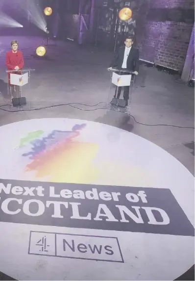  ??  ?? Conservati­ve Douglas Ross prepare for the Scottish party leaders debate on Channel 4 last night