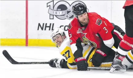  ?? MINAS PANAGIOTAK­IS/GETTY IMAGES ?? Senators defenceman Marc Methot is among the players left unprotecte­d by Ottawa for the upcoming expansion draft. The team is open to dealing with George McPhee, general manager of the Las Vegas Golden Knights, in an effort to retain his services.