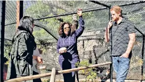  ??  ?? Meghan and Harry showed Oprah Winfrey their chicken coop, filled with hens rescued from a factory farm