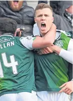  ?? Picture: SNS Group. ?? Florian Kamberi celebrates Hibs’ second goal.