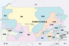  ??  ?? A map of Pennsylvan­ia’s congressio­nal districts
