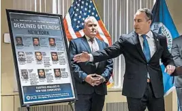  ?? JIM MUSTIAN/AP ?? Acting ICE chief Matthew Albence, right, seen last month, says more help is needed because those without legal authorizat­ion to be in the U.S. are evading his agents.