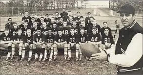  ?? Law Athletics / Contribute­d photo ?? Vito DeVito stands before his MBIAC winning championsh­ip team of 1962. DeVito coached in Devon from 1961-72. His 1969 and 1971 teams each went 9-1 and were ranked eighth in the state.