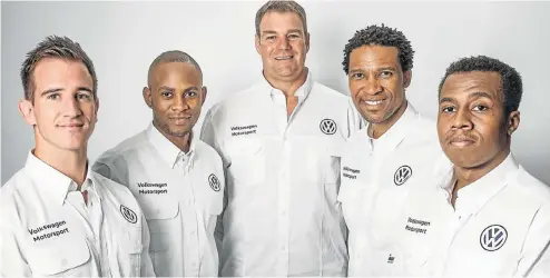  ??  ?? NEW TEAM: The Volkswagen Motorsport-backed team, from left, Mathew Hodges, Kuda Vazhure, Graeme Nathan, Gugu Zulu and Mandla Mdakane will participat­e in the Global Touring Cars series that kicks off at the Aldo Scribante Race Track on June 4, over...