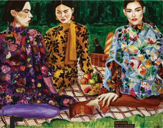  ??  ?? MATISSE EN LA RETINA Amante confesa de la obra de Matisse, los colores vibrantes de los dibujos de Laura Gulshani (Toronto, 1993) han servido para campañas de Missoni, Chanel o Burberry.