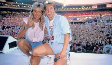  ??  ?? Curly and shorts. THAT photograph of me, with DJ Pat Sharp as I introduced Bros.