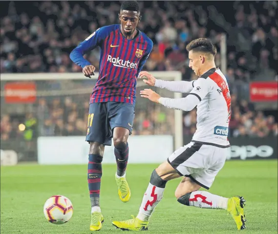  ?? FOTO: PEP MORATA ?? Ousmane Dembélé fue suplente y salió al campo tras el descanso del partido ante el Rayo Vallecano, en el que fue decisivo en el gol de Luis Suárez