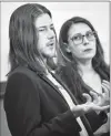  ?? Herald photo by Ian Martens ?? Devon Hargreaves and Jenn Takahashi efforts to ban conversion therapy during the weekly meeting of the Southern Alberta Council on Public Affairs. @IMartensHe­rald