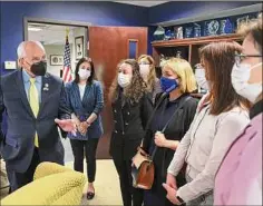  ?? Will Waldron / Times Union ?? Rep. Paul Tonko, D-amsterdam, left, meets Monday with a group of delegates from the Parliament of Moldova at the congressma­n’s offices in Albany. Moldova is feeling the effects of Russia’s invasion of Ukraine.