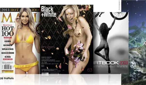  ??  ?? Magazine Covers from left to right, Maxim, Black+White and The Sportbook.