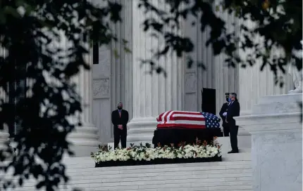  ?? JACK GRUBER-USA TODAY ?? Associate Justice Ruth Bader Ginsburg lies in repose at the Supreme Court on Thursday.