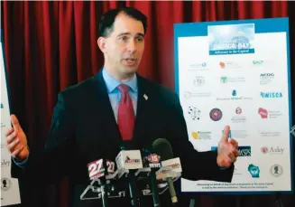  ?? AP FILES ?? Wisconsin Gov. Scott Walker sued the United States Department of Agricultur­e in 2015 for blocking the state from drug testing adults applying for food stamps.