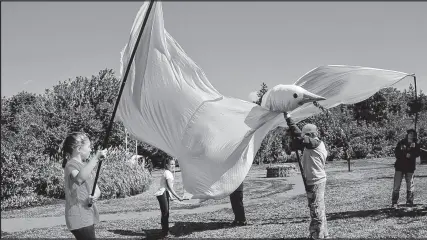  ?? LYNN CURWIN/TRURO NEWS ?? Children from West Colchester Consolidat­ed School were in control of the Peace Doves during the Internatio­nal Day of Peace ceremony in Bass River. There were four doves that “took flight” at the end of Peace is a Dream Unfolding.