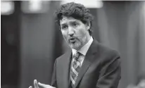  ?? PATRICK DOYLE • REUTERS ?? Justin Trudeau speaks in the House of Commons in Ottawa on Sept. 29.