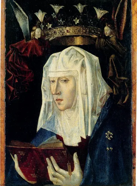 ??  ?? Iconografi­a nordica La «Vergine leggente» donata da Luciana Forti al museo milanese; a sinistra, un particolar­e della riflettogr­afia