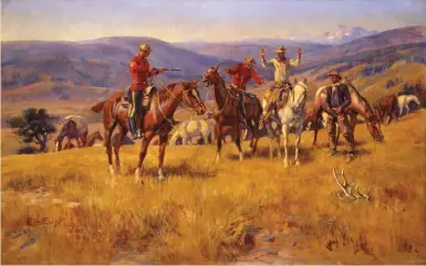  ??  ?? Charles M. Russell (1864-1926), When Law Dulls the Edge of Chance, 1915, oil on canvas, 30 x 48”. Buffalo Bill Center of the West, Cody, WY, gift of William E. Weiss, 28.78.