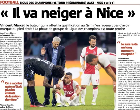  ?? (Photo AFP) ?? Dante et Lucien Favre sont venus réconforte­r Ziyech après l’éliminatio­n de l’Ajax.