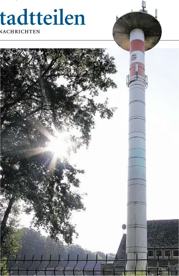  ?? BILD: MARC GESCHONKE ?? Turm fällt: Dieses 43 Meter hohe Bauwerk auf dem Fliegerhor­st wird am 22. September gesprengt. Das Technische Hilfswerk zeichnet sich dafür verantwort­lich.