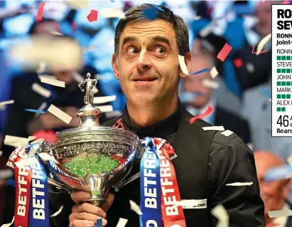  ?? GETTY IMAGES ?? Right on cue: a familiar sight as Ronnie O’Sullivan lifts his seventh World Championsh­ip