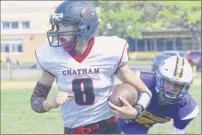  ?? Hans Pennink / Special to the Times Union ?? Chatham quarterbac­k Kaleb Taylor runs the ball against Voorheesvi­lle on Saturday. He had 68 yards on eight carries. The Panthers had 305 rushing yards overall.