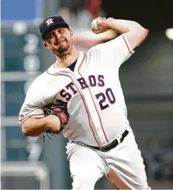  ?? Brett Coomer / Staff photograph­er ?? The hitters know what Astros lefthander Wade Miley is throwing — the cutter accounts for 50 percent of his pitch total — but they still have a hard time making solid contact against him.