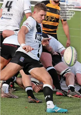  ?? ?? Chaz Bunting scored two tries for Burton in the win against Lichfield.