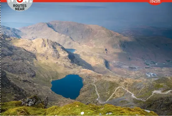  ??  ?? Looking down over Low Water and Wetherlam from the Old Man of Coniston.