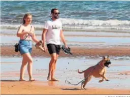  ?? ALBERTO DOMÍNGUEZ ?? Un pareja camina junto a su mascota por la playa.