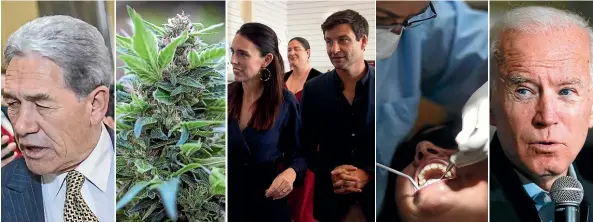  ??  ?? Winston Peters, cannabis, Jacinda Ardern, Clarke Gayford, dental care and Joe Biden are some of the subjects of political prediction­s for this year.