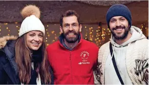  ?? ?? ●●Kelvin Fletcher (centre) joined by Sophie Austin and Shayne Ward at his farm for the opening of its Santa’s Village in Wincle