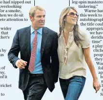  ??  ?? High life: Shane Warne is revered as a cricketing genius for his feats on the pitch with Australia; (below) walking with former fiancee Elizabeth Hurley