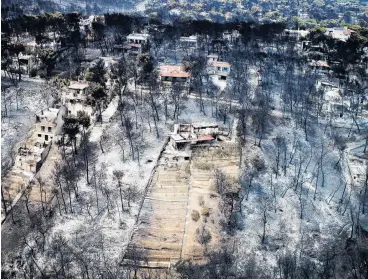  ?? PHOTO: REUTERS ?? Climate change . . . An aerial view shows burnt houses and trees following a wildfire near Athens last week.