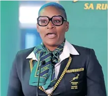  ?? | PHANDO JIKELO African News Agency (ANA) ?? SPRINGBOK Women’s team manager Nomsebenzi Tsotsobe during the player capping before the team departed for New Zealand and Australia for the Women’s Rugby World Cup.