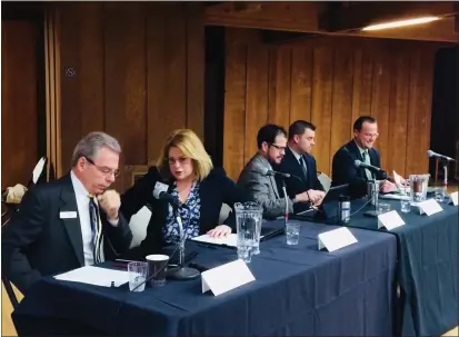  ?? LAURA URSENY — ENTERPRISE-RECORD ?? Panelists at the 2020State of the City and Business Summit on Friday are (left to right) Mark Francis, Jolene Francis, Randall Stone, Brendan Ottoboni and Mark Orme.