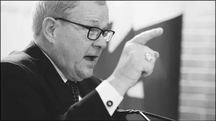  ?? CP PHOTO ?? Minister of Agricultur­e and Agri-food Lawrence Macaulay takes part in a news conference in Ottawa.