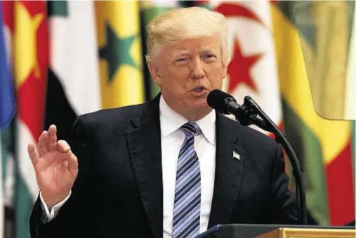  ??  ?? MAKING HIS POINT: President Donald Trump delivers a speech to the Arab Islamic American Summit in Riyadh, Saudi Arabia, yesterday
