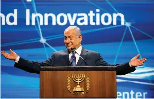  ?? (Amir Cohen/Reuters) ?? PRIME MINISTER Benjamin Netanyahu speaks at the Innovation Summit in Tel Aviv yesterday.