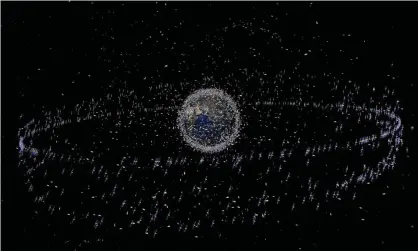  ?? Photograph: ESA/AFP/Getty Images ?? Computer-generated image shows trackable objects in orbit around Earth. The orbit our planet depends on is getting clogged with debris from old spacecraft.